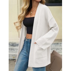 Cicy Bell Womens Oversized Cardigans Long Sleeve Open Front Shawl Sweaters Knit Fall Outerwear with Pockets White