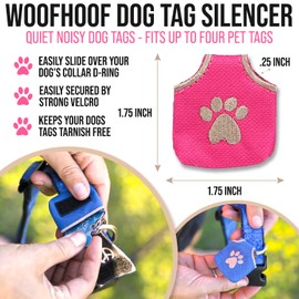 Woofhoof Dog Tag Cover, Pink Pawprint - Quiet Noisy Pet Tags - Fits Up to Four Pet IDs - Dog Tag Cover Protects Metal Pet IDs from Tarnish, Made of Durable Nylon, Universal Fit, Machine Washable