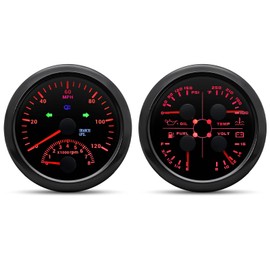 ARTILAURA GPS Speedometer Gauge Set - GPS Speedometer with Tachometer,Fuel Level Water Temperature Oil Pressure Voltage 4in1 Boat Gauge for Car AUTO Marine (Black)