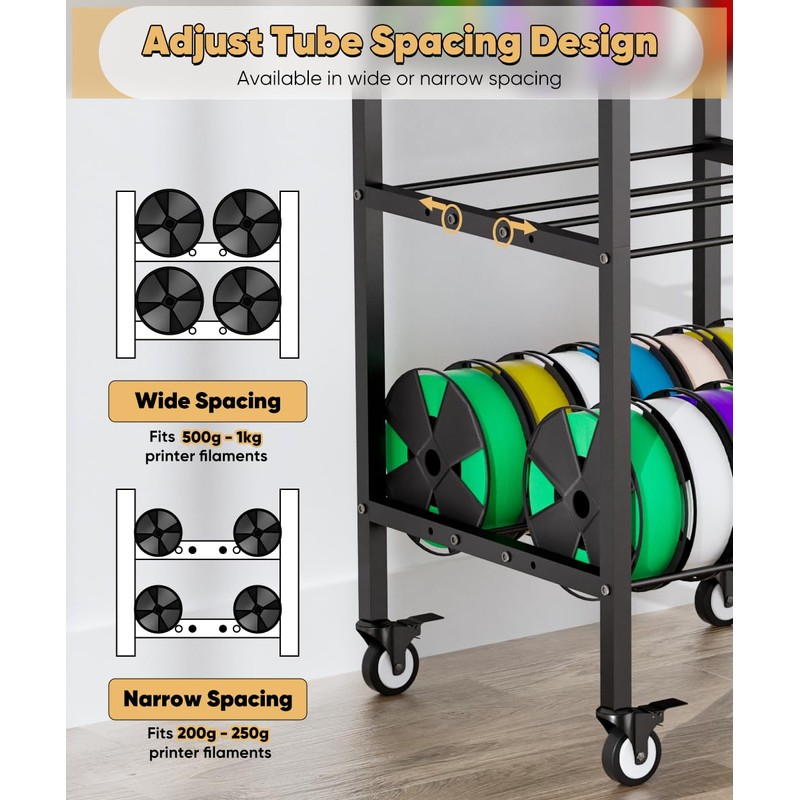AnBaiMei 5-Tier 3D Printer Filament Storage Rack with Wheels, Rolling