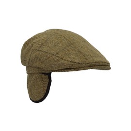 WALKER AND HAWKES - Unisex Flat Cap with Ear Flaps - Tweed, Light Sage Green