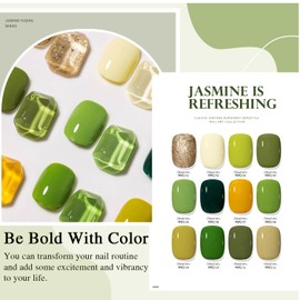 Gsnagole Avocado Green Gel Nail Polish Set of 12 Colors Gold Orange Creamy White Black Gel Polish Kit for Salon Gel Manicure and Nail Art DIY at Home (Green, 12pc)
