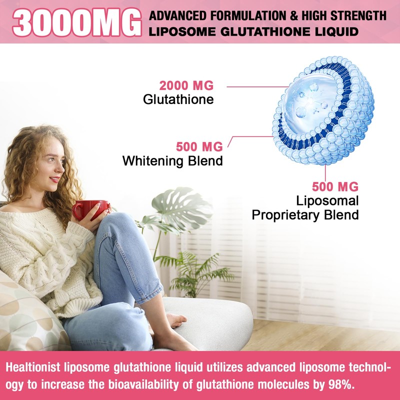 Healtionist 2 Pack 3000mg Liposomal Glutathione Liquid Drops with Vitamin