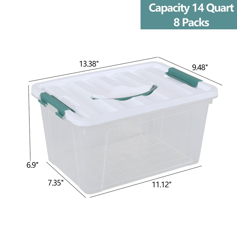 Yesdate 8-Pack 14 Quart Clear Organizing Container with Lid, Plastic
