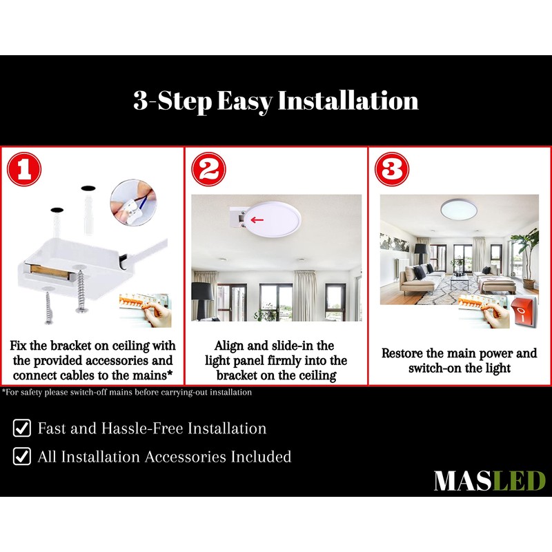ONEGlobal MASLED 23cm 24W LED Ceiling Light Bathroom | 2160LM,