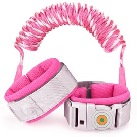 Accmor Anti Lost Wrist Link with Induction Lock, Upgraded Toddler Leash, Reflective Kids Wrist Leash for Baby, Child Walking Wristband Leashes with Magnetic Unlock Design for Girls, Rose (6.5ft)