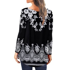 CHICZONE Women's Tops Long Sleeve Shirts Ladies Casual Crewneck Blouse Floral Printed Buttons Up Tunic FloLace