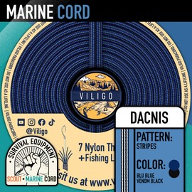 VILIGO Marine Cord - Nylon Braid (3.8mm) - 7 Nylon Strands and 1 Line - Boat Rope for Fishing and Outdoor Activities, Holds a Fishing Hook (15m, Dacnis)