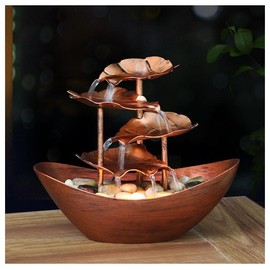 Water Fountains Metal Lotus Leaf Tabletop Fountain Waterfall Indoor Waterfall Fountain 4-Tier Metal Lotus Leaf and Ingot Fountain Small Desk Waterfall Fountain for Home Decoration (Metal Bronze)