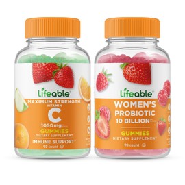 Lifeable Lifeable Vitamin C 1050mg + Probiotic 10 Billion, Gummies Bundle - Great Tasting, Vitamin Supplement, Gluten Free, GMO Free, Chewable Gummy