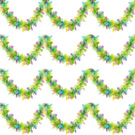 4 Strings Total 26.3 ft Easter Tinsel Garlands - Each 6.6ft Colorful Fringe Garland with Eggs Hanging Glitter Streamers for Easter Day, Spring Themed Parties, Classroom Decorations