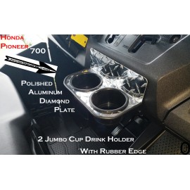 J & O Carts Parts Honda Pioneer 700 Dash Cup Holder Aluminum Diamond plate With Rubber edge