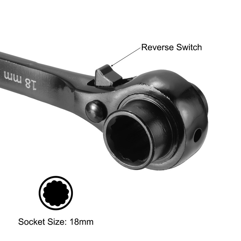 uxcell 16 x 18mm 12-Point Scaffold Podger Ratchet Spanner Ratcheting