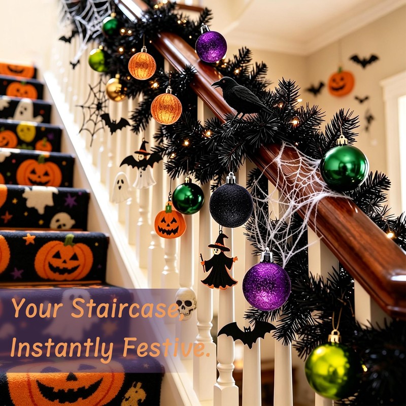 50ct Halloween Ornaments Tree Decoration, Black Green Orange Purple