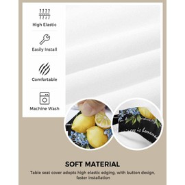 Dining Room Chair Seat Covers, Summer Vintage Farm Lemon Black and White Buffalo Check Removable Stretch Chair Seat Cushion Slipcovers Protector for Holiday Party Festival Decoration, Set of 2