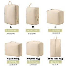 6-Pack Beige Compression Packing Cubes for Travel – Luggage Organizer Bags for Suitcases & Accessories