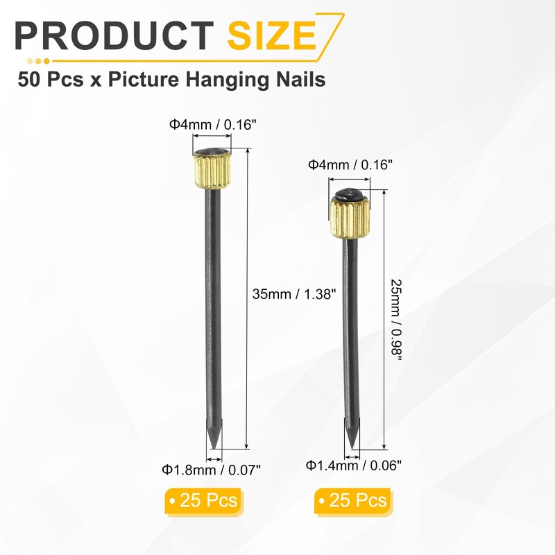 sourcing map 50Pcs Picture Hanging Nails, 2 Sizes Iron Decorative