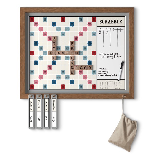 WS Game Company Scrabble Deluxe Vintage 2-in-1 Wall Edition with Dry Erase Message Board
