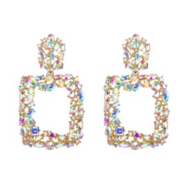 Flyonce Drop Dangle Chandelier Earrings Costume Jewelry Rhinestone Crystal Open Square Statement for Women Banquet Clear AB Gold-Tone