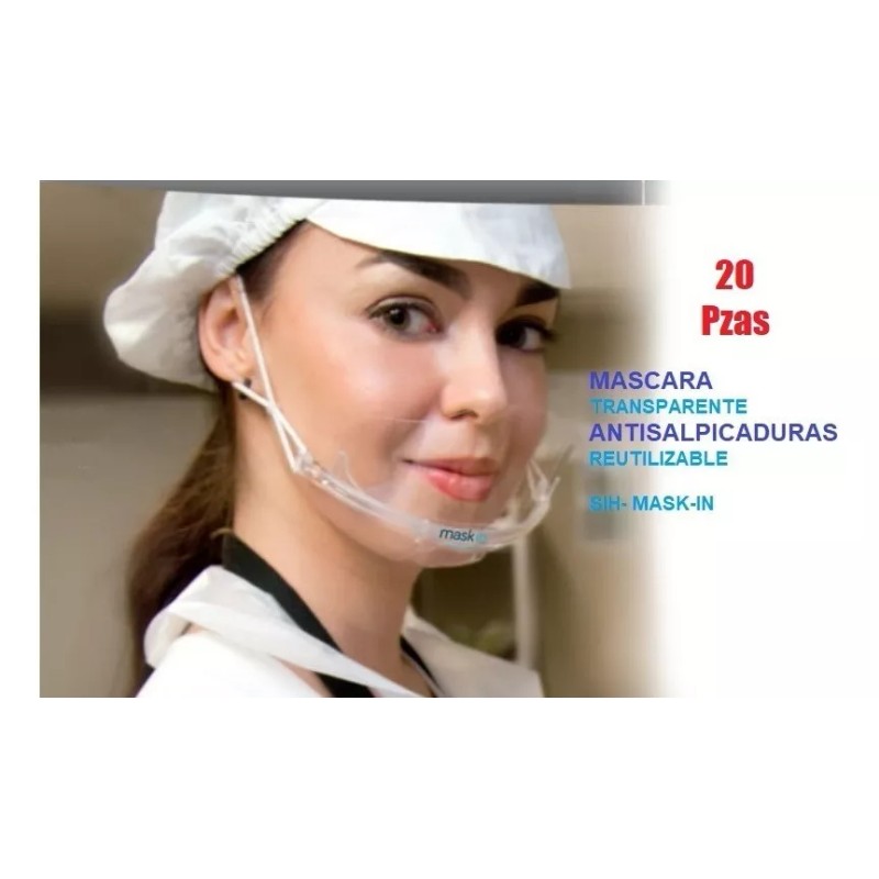 20 Cubre Boca Transparente Reusable Anti Salpicaduras Saliva