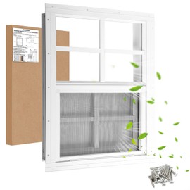 JONRIOX 16" W x 16" H Shed Window,Sliding Window, Aluminum White Flush Mount with Tempered Glass and Stainless Steel Screen, Playhouse Window, Chicken Coop Window, Household Window.(White 1 Pack)