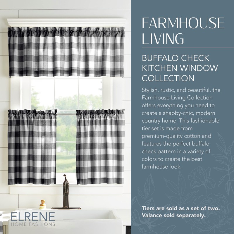 Elrene Home Fashions Farmhouse Living Buffalo Check Window Kitchen Tier