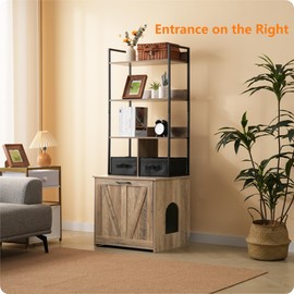 Dwanton Litter Box Enclosure with 3 Storage Shelves and 2 Drawers, 2-in-1 Hidden Cat Litter Box Enclosure Furniture with Shelf, Reversible Entrance, Washable Drawers, 61.8-Inch, Greige