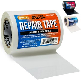 Repair Tape for Fabric Boat Covers, Canvas Tents, Pop-Up Campers, RV Awnings, Tarps, Canopies, Bimini Tops, Sails, Air Mattress Patch Kit, 30ft x 3" White Heavy-Duty Waterproof Vinyl