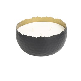 Deco 79 Metal Decorative Candle Sauvignon Blanc Scented Hammered Matte 30 oz 3 Wick Aromatherapy Candle with White Wax, Wax Aromatherapy Candle 7" x 7" x 4", Black
