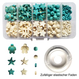 EIFOCWCY 250 Pieces Beads for Bracelets Children, Beads Jewellery Making Kit for Girls 8-12, Turtle Starfish Star Round Beads Mix Synthetic Turquoise Beads for Jewellery Making Necklace Bracelet