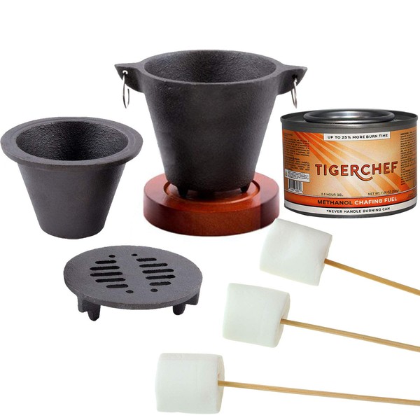 Tiger Chef Smores Kit Marshmallow Roasting Set Includes Hibachi Grill Set, Chafing Fuel Gel Can, 100 Bamboo Skewers, 1 Bag of Free Marshmallows