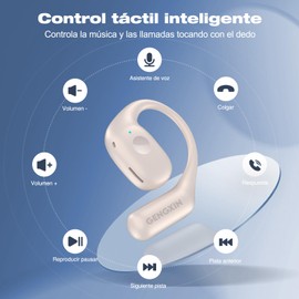 GENGXIN Audífonos Inalámbricos Bluetooth 5.4, Auriculares de Gancho, Impermeable IPX7,Reproducción 7-8 Horas, para Correr, Juego, Entretenimiento, Escuchar música, Hablar por teléfono (Blanco)