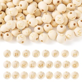 Crafans 104Pcs Letter A-Z Unfinished Wood European Beads 14mm Round Large Hole Spacer Alphabet Wooden Bulk for DIY Bracelet Jewelry Making