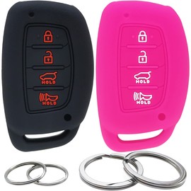 GFDesign 2 Pcs Silicone 4 Buttons Key Fob Cover Remote Case Keyless Protector Compatible with 2019 2018 2017 2016 2015 2014 2013 Hyundai Elantra Sonata Tucson - Black & Hot Pink (Flip Fob NOT FIT)