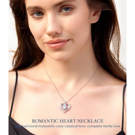 Beam & Bask 2 Ct Moissanite Heart Necklace for Women, 18K White Gold Plated Romantic Pendant for Anniversary Birthday, 925 Sterling Silver Jewelry for Wife Girlfriend Mom Her