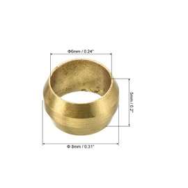 PATIKIL 6mm Tube Brass Compression Sleeve Ferrules, 5 Pack Brass Compression Fittings