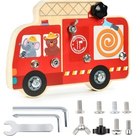 Bus Shaped Wooden Screw Busy Board Wood Motor Skills Toy Educational Development Toy for Kids Girls Boys