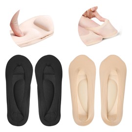 SooGree 2Pairs Arch Support Socks Woman No Show Liner Socks 3D Padded Sponge Cushion Socks Massage Sock, Black,beige, Medium