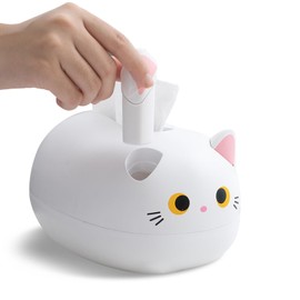 Cute Cat Tissue Box Cover Desktop Tissue Holder Plastic Tissue Paper Storage Box Multifunction Facial Napkin Dispenser Holder for Kitchen Bathroom