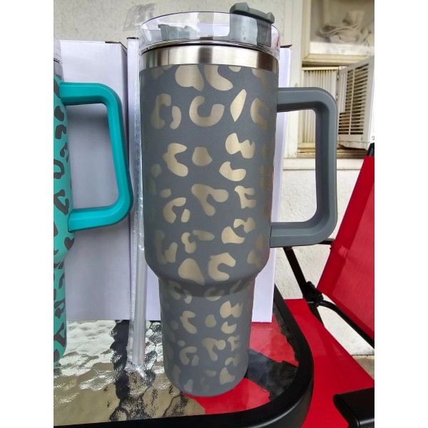 Unbranded 40 oz insulated tumblers leopard print !! Gray