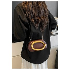 Vintage Handle Evening Clutch PU Handheld Purse Chain Shoulder Box Crossbody Elegant Mini Party Bag, Dark Brown, Mini