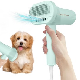 L&W BROS. Low Noise Pet Blow Dryer with Slicker Brush - Adjustable Temperature, Overheating Protection for Grooming (Light Blue)