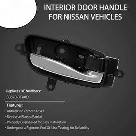 Front Rear Left Right Side Interior Door Handle Fit for Nissan Altima Pathfinder 2013-2017 Titan 2015-2017 Titan XD 2016-2017 Murano 2015-2017, Replaces# 80670-3TA0D, 80671-3TA0D (Driver Side)