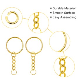 Pack of 100 25 mm Key Ring Key Rings with Chain Split Ring DIY Key Ring Craft Set Key Ring for Crafts Jewellery Making Golden