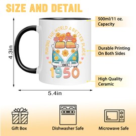 wuguimeii Cool 1950 75th Birthday Gifts Ideas for Her - 75th Birthday Gifts for Women - Seventy-five Birthday Coffee Mugs Party Cup - 75 Year Old Birthday Coffee Mugs Party Decorations