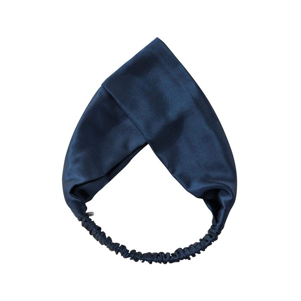 ZIMASILK 100% Mulberry Silk Headband Elastic Twisted Head Hair Wrap Accessory Turban For Women(Navy Blue)