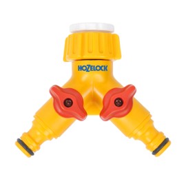 HOZELOCK - Multi-Tap Connector 2-Way : Create 2 Circuits on a Single Tap, Independent Flow Valve per Outlet, can be used as a Y Connector [2256 0000]