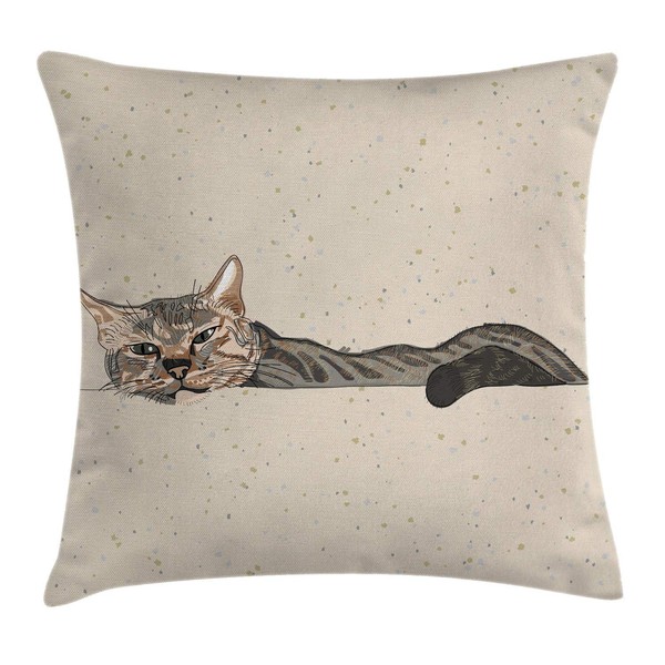 Ambesonne Cat Throw Pillow Cushion Cover, Lazy Sleepy Cat in