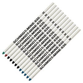Schmidt 635 D1 Mine Ballpoint Refill - Black, Blue, Green, Red Ink (Medium Point 0.7mm) - Pack of 12