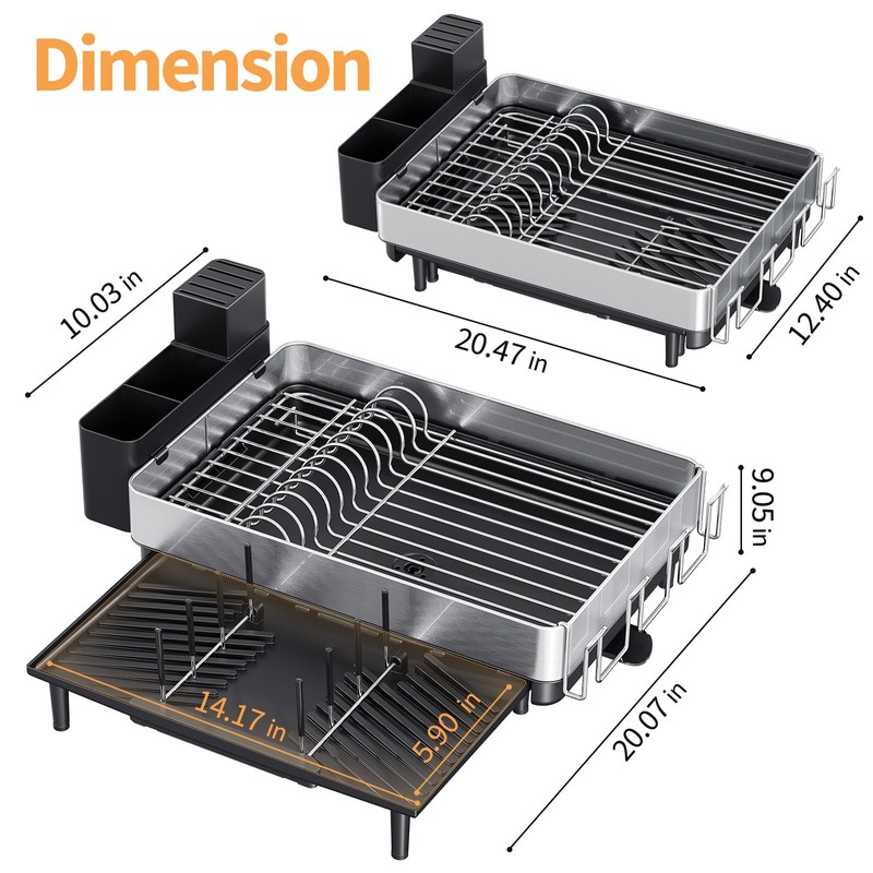 Urackify Dish Rack for Kitchen Counter, 304 Stainless Steel Dish